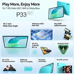 Планшет Teclast P33 KIT 10.1” HD+/3GB/64GB/A333/6000mAh/WIFI/5+2Mp/Metal/Blue - мініатюра 8
