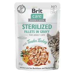 Корм вологий для стерилізованих кішок Brit Care Cat Sterilized філе в соусі з індичкою, пауч, 85 г - мініатюра 3
