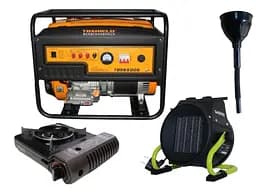 Бензиновий генератор EF Power 5,0/5,5 кВт, одно/трифазний, ручний запуск + газова плитка Orcamp CK-505 + електричний обігрівач Gardyer HE2000 та лійка (KTBS6500S(K))