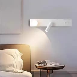 Біле бра з білим плафоном та спотом на 2 вимикачі 40х8 см | Line F | Арт. B91/2 WT