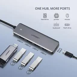 USB Hub UGREEN 4-port 15см USB 3.0 Активний, Metal Plated Shell, Ultra Slim CM219 Сірий - мініатюра 6