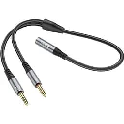 Кабель Hoco UPA21 2 в 1 3.5 headset audio adapter cable female to 2 male Темно-сірий
