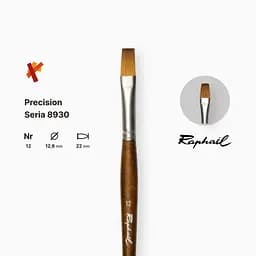 Пензель синтетика плоска Raphael Precision, №12, для акрилу та олії, довга ручка - мініатюра 2