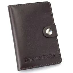 Обложка на документы кожаная на кнопке HC0035 коричневая матовая