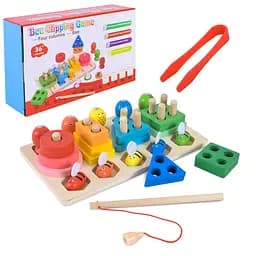 Детская деревянная игрушка "Пирамидка-сортер" Bambi C9417 рыбалка, вкладыши