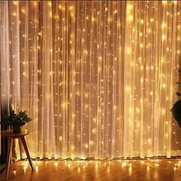 Гірлянда штора Водоспад 3х3 м 320 LED (прозорий шнур з перехідником) Золоте світло - мініатюра 4