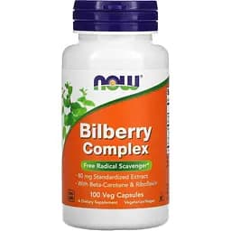 Натуральная добавка NOW Bilberry Complex, 100 вегакапсул
