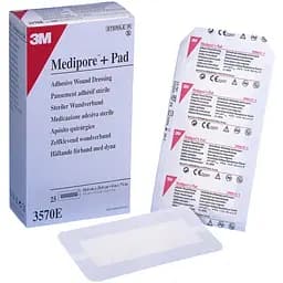 Адгезивна пов'язка 3M Mediporе+Pad 3570Е для закриття ран 10х20 см біла