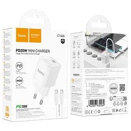 Мережевий зарядний пристрій Hoco C146A Charm single port PD20W charger set(Type-C to Type-C)(EU) Білий - мініатюра 2