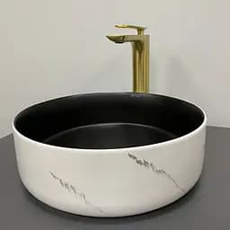 Умивальник VBI Prato white black marble matt накладний VBI-011409, Мрамор - мініатюра 2