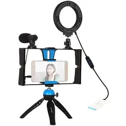 Комплект блогера Puluz PKT3025L 4в1 (кільцеве світло, кріплення, тримач для телефону, мікрофон)