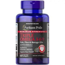 Омега 3-6-9 Puritan's Pride Omega 3-6-9 Fish Oil масло льону риби і бурачника 3600 мг 60 капсул (PTP-10154)