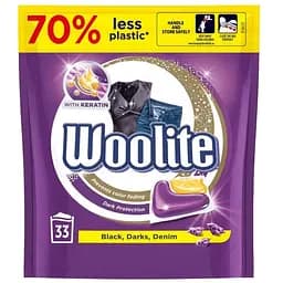 Средство для стирки Woolite для черных и джинсовых тканей с кератином 33 капсулы