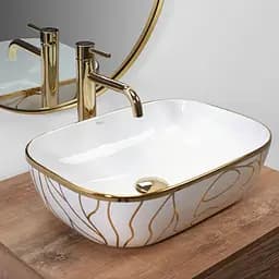 Умивальник Rea Belinda wave white gold накладний білий REA-U8472, Білий - мініатюра 2