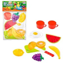 Фрукти на липучках "Що є на кухні?" 65298 4FUN Game Club, 11 елементів, досточка, ніж, у пакеті (6980629382135)
