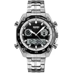 Наручний чоловічий годинник Skmei 1204 direct (Чорний з білим кантом)