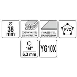 Свердло коронка по металу TCT Yato Ø38x103 мм товщина до 25 мм з напрямним 6-гранний хвіст 1/4 (YT-44061) - мініатюра 3