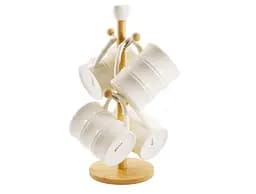 Набір кухлів на дерев'яній стійці порцеляновий Grazie 4 предмети по 300 мл білий (PJ03775)