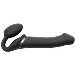 Безремневый страпон Strap-On-Me Vibrating Black L регулируемый с вибрацией и пультом ДК диаметр 3.7 см.