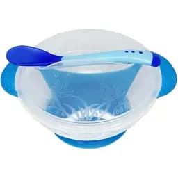 Тарелка на присоске с термоложкой и крышкой Mega Zayka MGZ-0100 (Blue) 