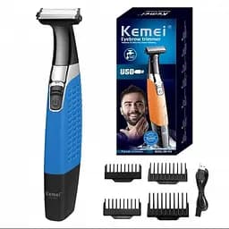 Тример для стрижки волосся бороди та вусів синій 4 насадки від USB Kemei KM-1910 - мініатюра 3