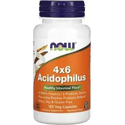Пробіотики і пребіотики NOW 4X6 Acidophilus, 120 вегакапсул