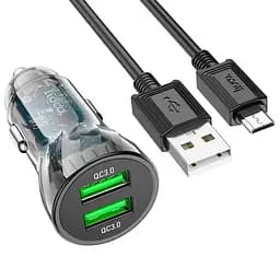 Адаптер автомобильный HOCO Micro USB cable Dual port Z47 2USB, QC, 3A