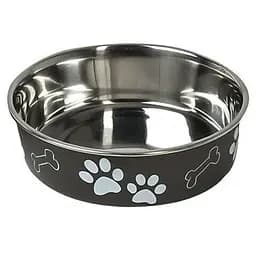 Flamingo Bella миска для собак, нержавійка, чорний, з малюнком лап 1.5 21 см