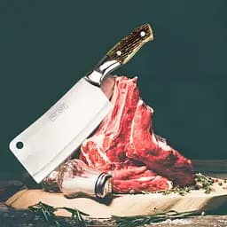Тесак сокира сікач кухонний для обробки рубки м'яса кісток з нержавіючої сталі з кістяною ручкою 27x7 см, Kitchen Master 85709