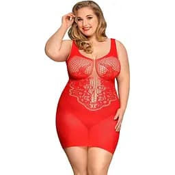 Сексуальное сетчатое платье JSY Страстное Эвелин Plus Size, Red, кружево, открытая спинка