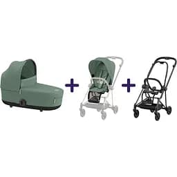Люлька Cybex Mios Lux Leaf Green + Текстиль для прогулянкового блоку Cybex Mios Leaf Green + Шасі для коляски Cybex Mios LS RBA Matt Black