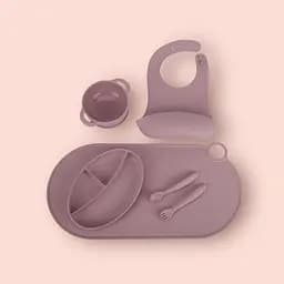 Набор силиконовой посуды для прикорма детей на присоске, 6 предметов, Pink dark