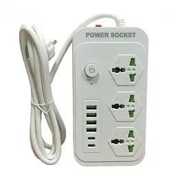 Мережевий подовжувач фільтр білий на 3 розетки та 4 USB 3,4A та 2 Type-C Power Socket J07 - мініатюра 2
