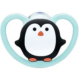 Пустышка силиконовая Nuk Space Пингвин, ортодонтическая, 0-6 мес., бирюзовый (3952331)