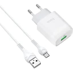Зарядний пристрій Hoco C72Q USB QC + кабель USB to MicroUSB білий
