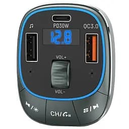 Автомобільний FM-трансміттер Vention PD 54W 3-Port USB (C+A+A) LED/USB Flash/Bluetooth, вольтметр - мініатюра 2