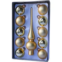 Набір ялинкових іграшок кулі з верхівкою Linhai 11 шт D6 см скло в асортименті (390243-2)