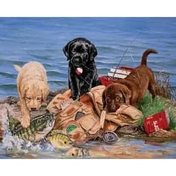 Алмазна мозаїка на підрамнику Маленькі помічники 40*50 см, з принт. рамою