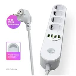 Мережевий фільтр живлення ColorWay CW-CHE44W, 4 розетки/4USB White 2M (CW-CHE44W) - мініатюра 10