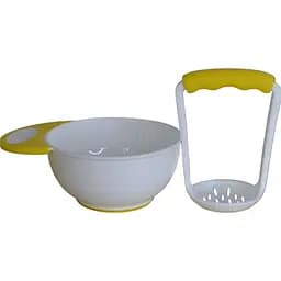 Тарілка з товкушкою Lindo біла з жовтим (РК 059 біл с жов)