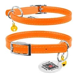 Нашийник для котів шкіряний Waudog Glamour з QR-паспортом без прикрас XXS Ш 9 мм Д 22-30 см помаранчевий