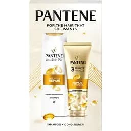 Подарочный набор по уходу за волосами Pantene Pro-V Интенсивное восстановление: шампунь 400 мл + бальзам-ополаскиватель 3 Minute Miracle 220 мл