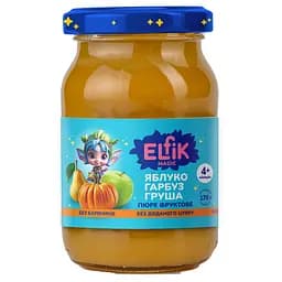 Уценка. Пюре фруктовое Elfik Magic Яблоко-тыква-груша стеклобанка 1020 г (6 шт. х 170 г)
