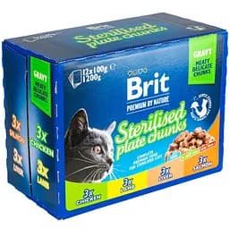 Набір вологий корм для стерилізованих кішок Brit Premium Cat Pouch Сімейна тарілка асорті 4 смаки 1.2 кг (12 шт. х 100 г) - мініатюра 2