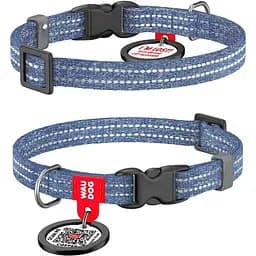 Нашийник для котів та дрібних порід собак Waudog Re-cotton з QR паспортом, відновлена бавовна, світловідбиваючий, пластикова пряжка, XS, Ш 10 мм, синій