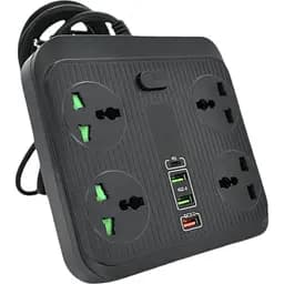 Мережевий фільтр TB-Т18 4 розетки + 2 USB + PD 2 м перетин 3х0.75 мм 3000W Black