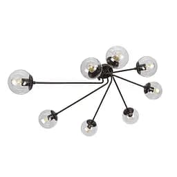 Люстра стельова Levistella 7529803-8 BK+CL, 8 плафонов, E27, чорний метал, прозоре скло, сучасний стиль