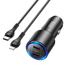 Адаптер автомобільний Hoco Type-C to Lightning Cable Clear way dual port Car charger set NZ3 |2Type-C, QC/PD, 3A/40W| - мініатюра 3