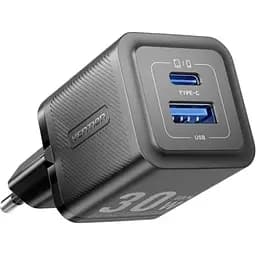 Зарядний пристрій 2xUSB 30W (USB-A/USB-C) + USB-C cable М-М Black Vention