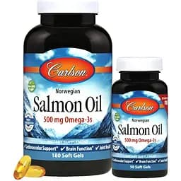 Норвежський лососевий жир Carlson Norwegian Salmon Oil 500 мг 180+50 желатинових капсул
